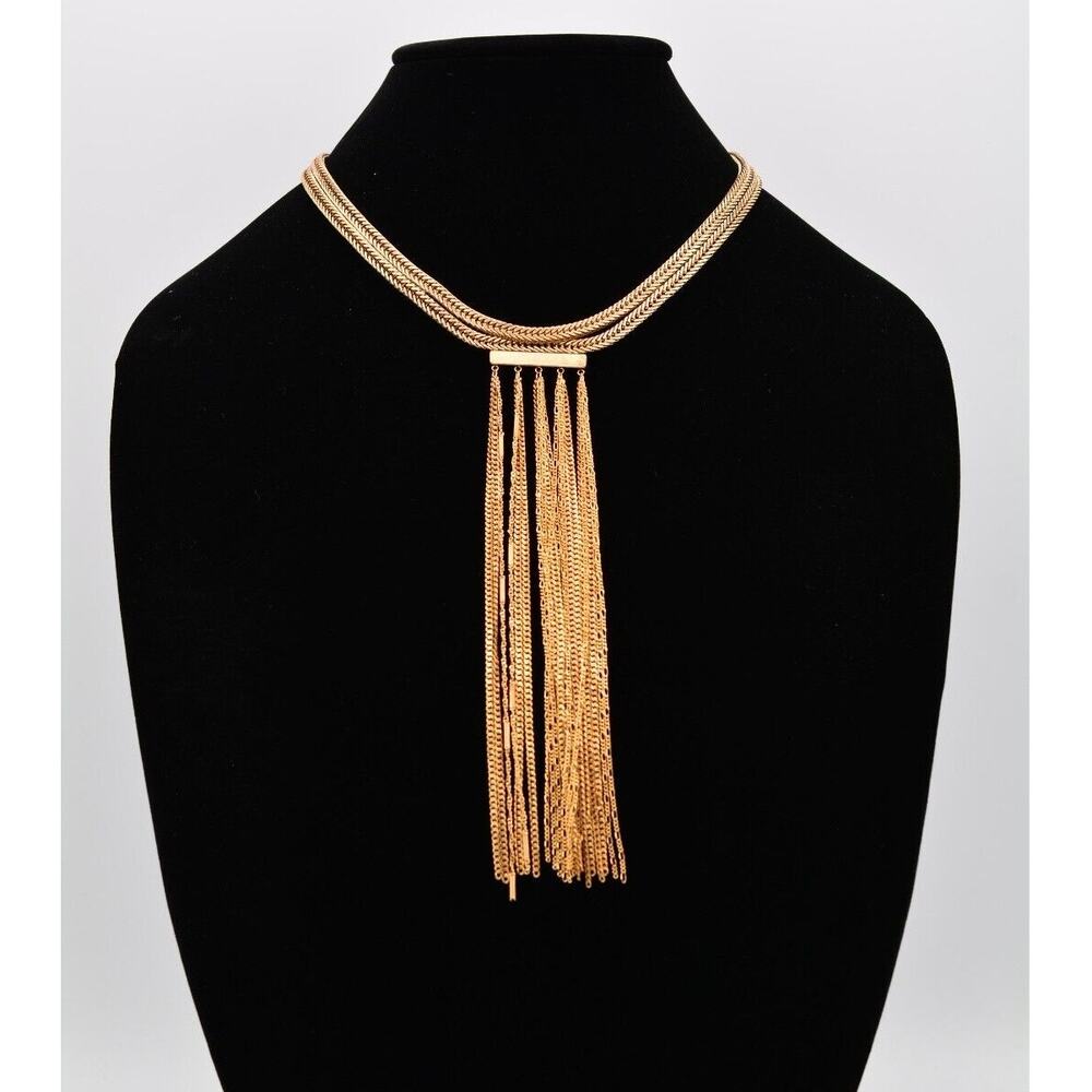 Serefina Tassel Necklace Fringe Multu-Chain Shiny 14K Gold Plated Signed BinY